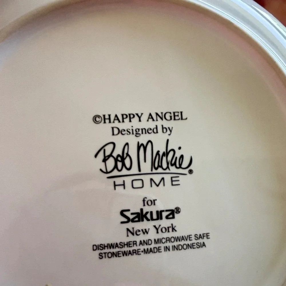Bob Mackie Home Sakura Happy Angel Stoneware‎ Serving Plate Platter Bowl Set 2pc